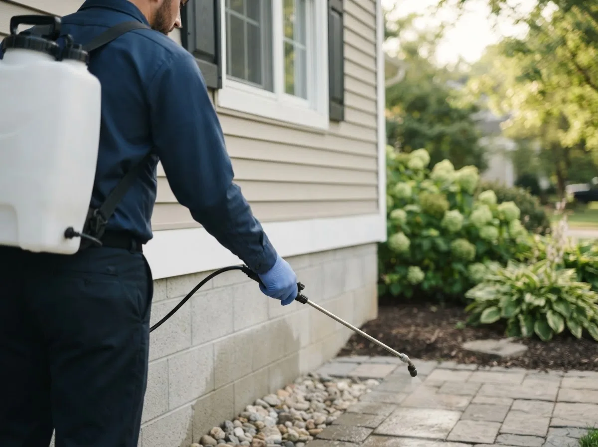 Pest control technician inspecting a home in Wales, MA